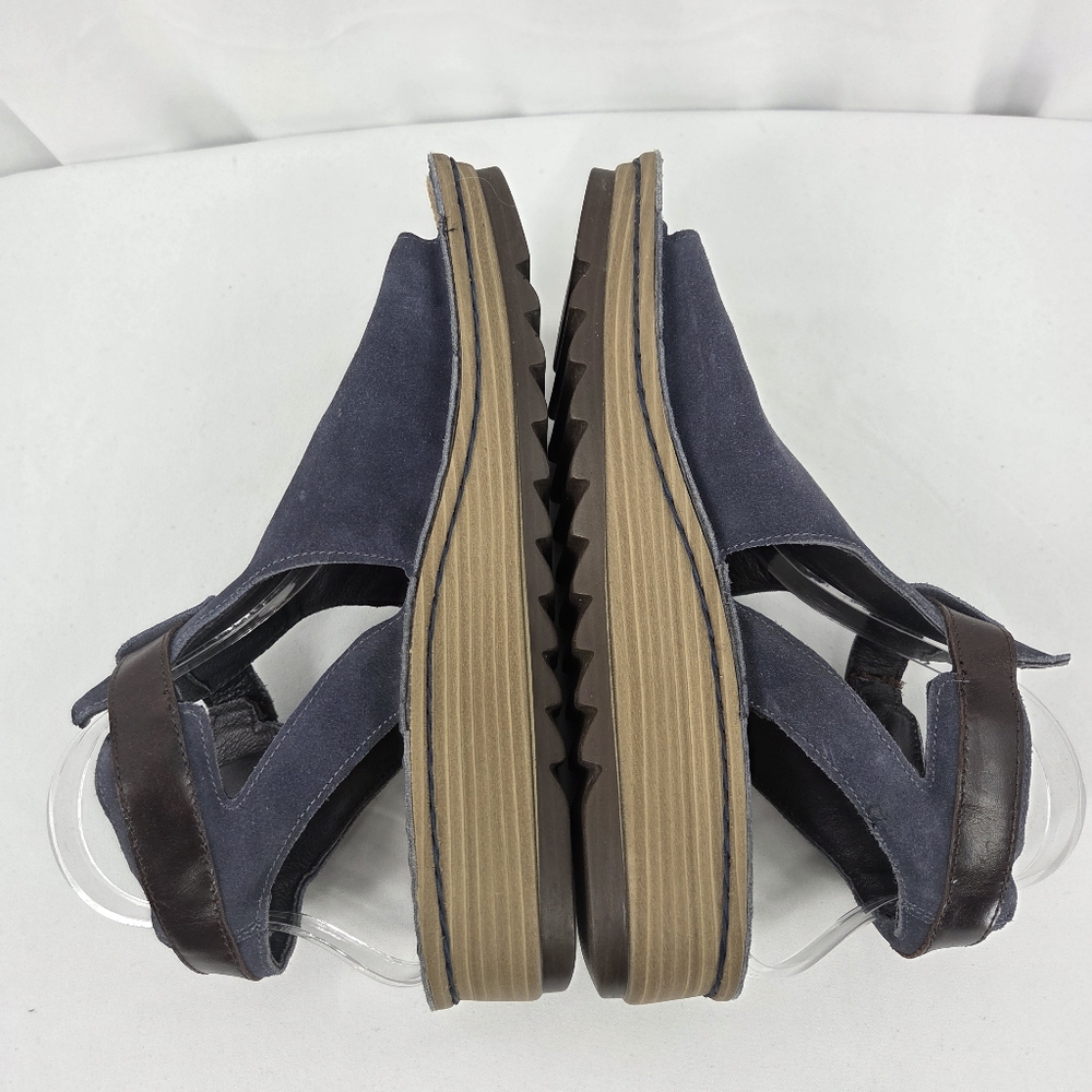 Naot Navy Suede T-Strap Sandals with Brown Strap - Picture 8 of 10